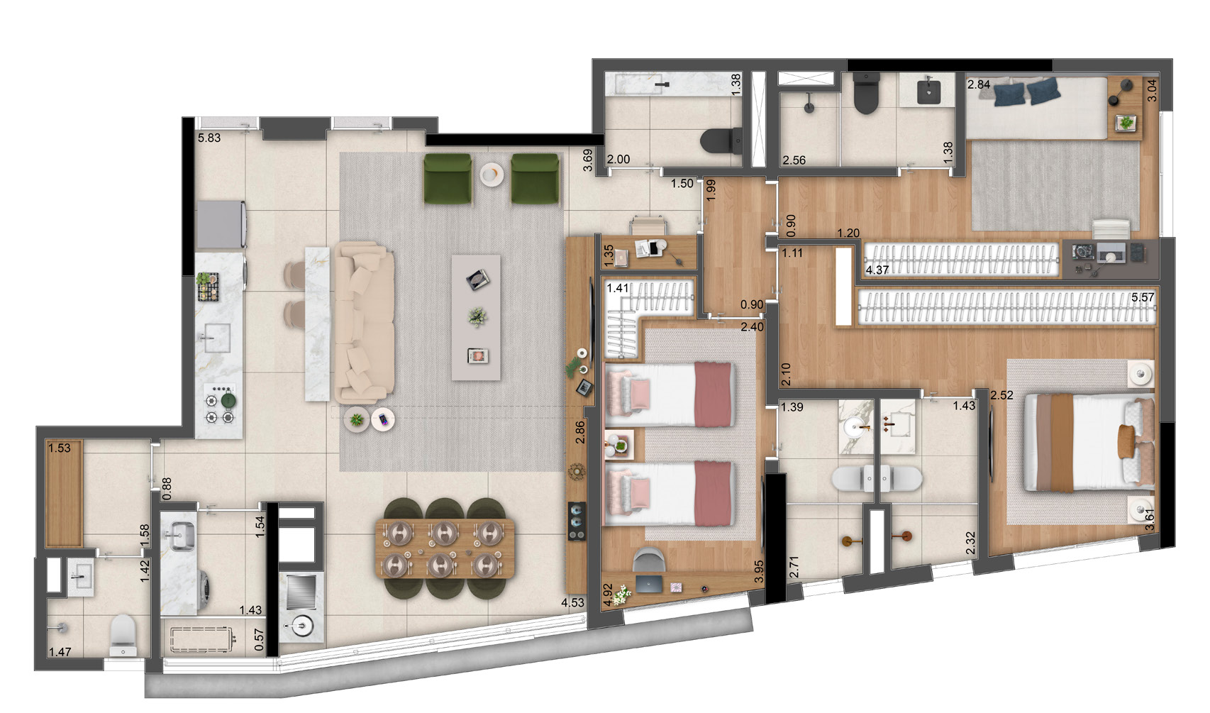 Planta de 121 m² — ilustração artística